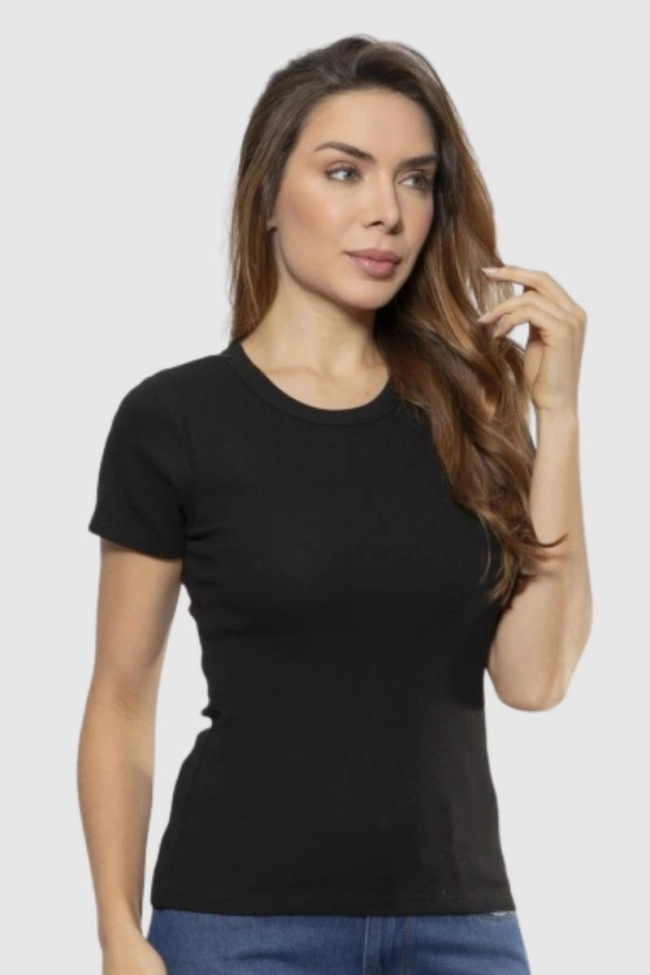 Produto Baby Look Crocker Manga Curta Feminino Preto