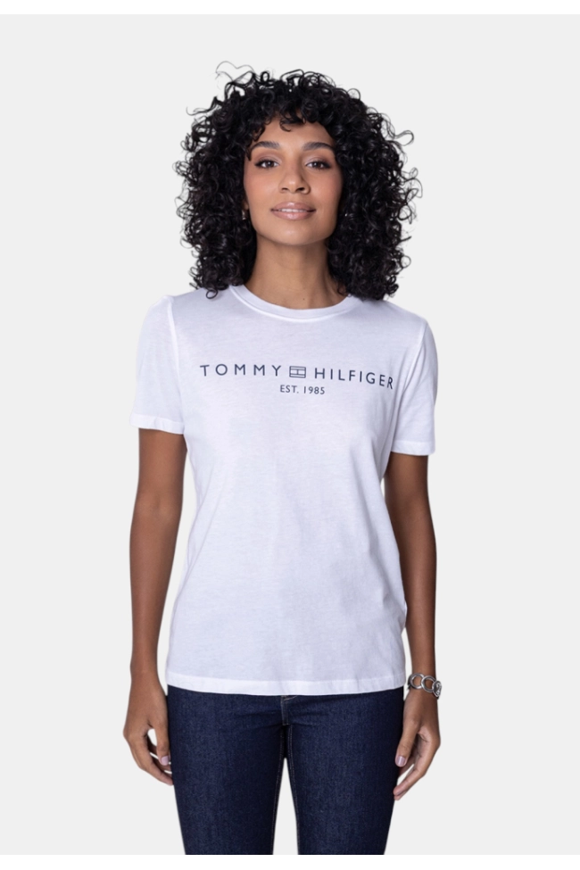 Produto Baby Look Tommy Hilfiger Manga Curta Feminina Branca