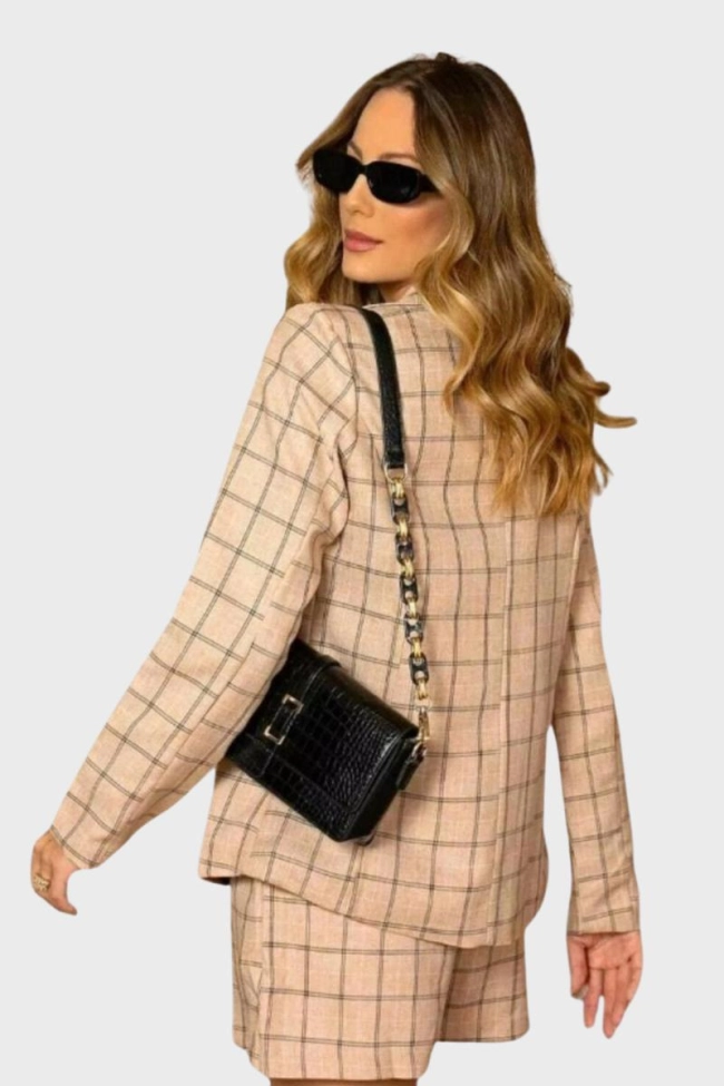 Produto Blazer Ellen One Xadrez Feminino Bege