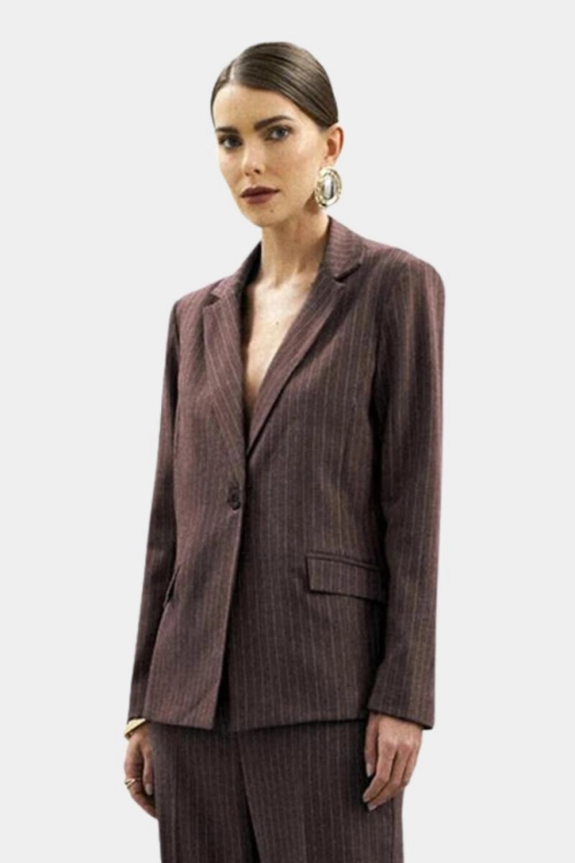 Produto Blazer Le Richard Alfaiataria Risca de Giz Feminino Marrom