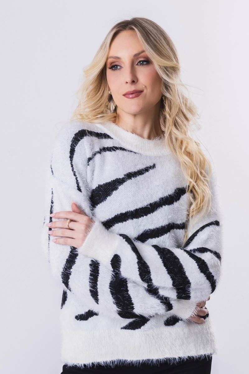 Blusão Mochine Modal de Pelo Feminino Off White Produto Blusão Mochine Modal de Pelo Feminino Off White
