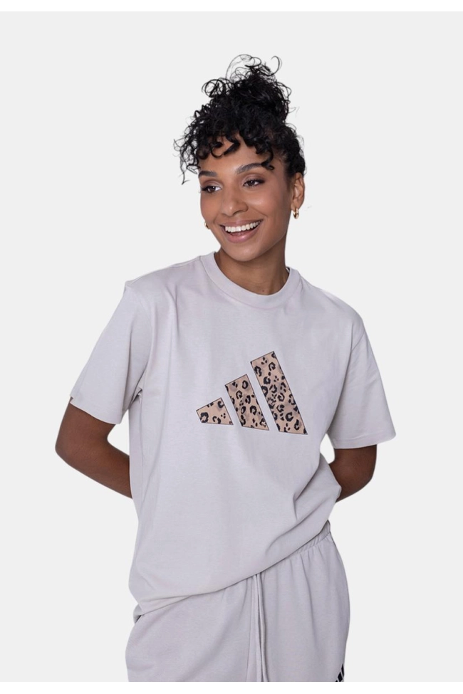 Produto Blusa Adidas Manga Curta Logo Animal Print Feminina Bege