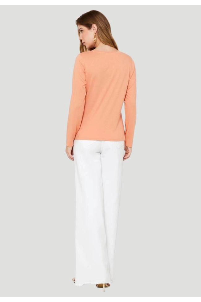 Produto Blusa Aishty Básica Manga Longa Gola V Feminina Laranja Claro