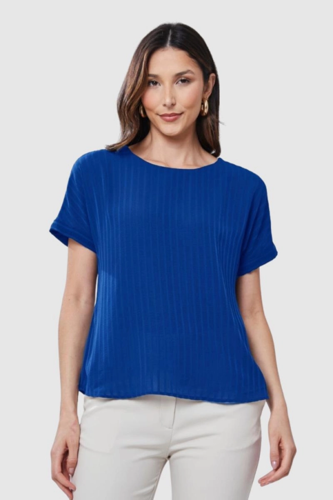 Blusa Aishty Manga Curta Feminino Azul Escuro Produto Blusa Aishty Manga Curta Feminino Azul Escuro