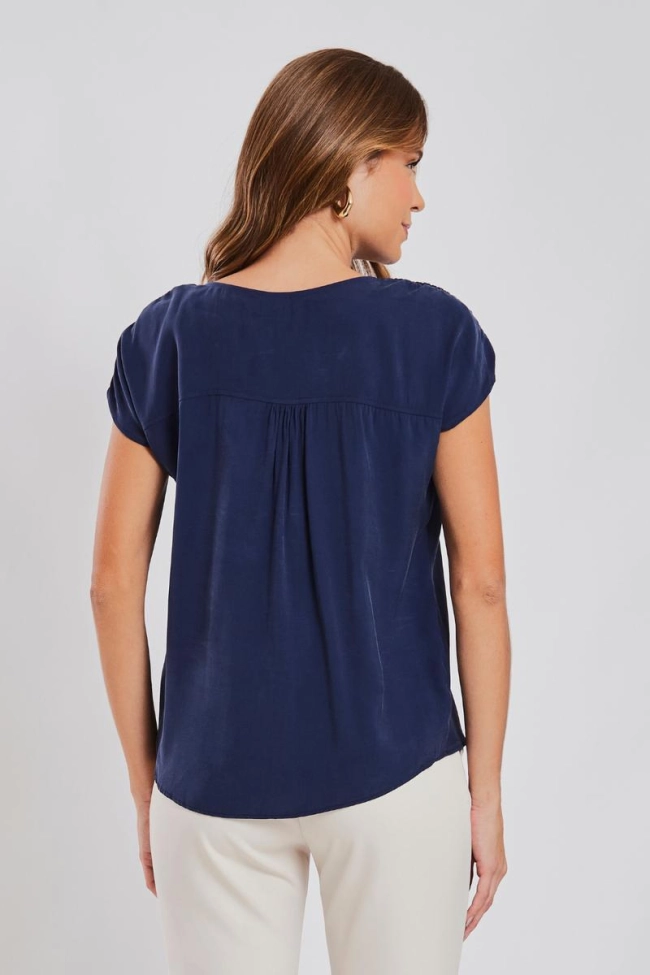 Produto Blusa Aishty Manga Curta Feminino Marinho 