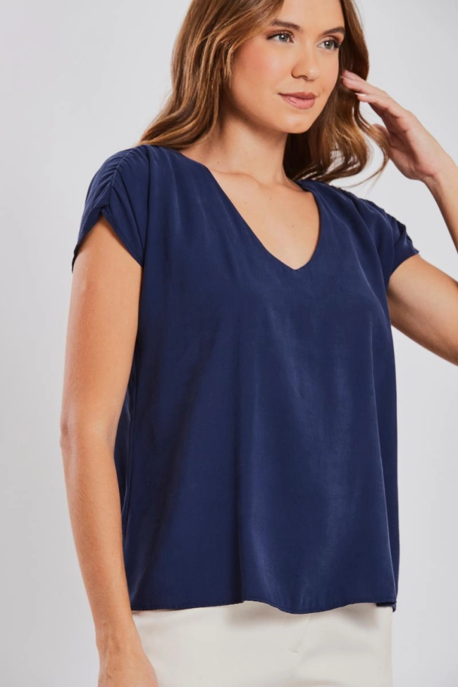 Produto Blusa Aishty Manga Curta Feminino Marinho 