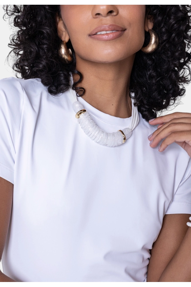 Produto Blusa Coqueta Manga Curta Feminina Branca