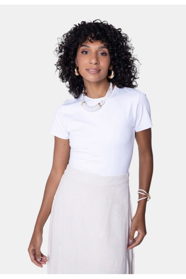 Produto Blusa Coqueta Manga Curta Feminina Branca
