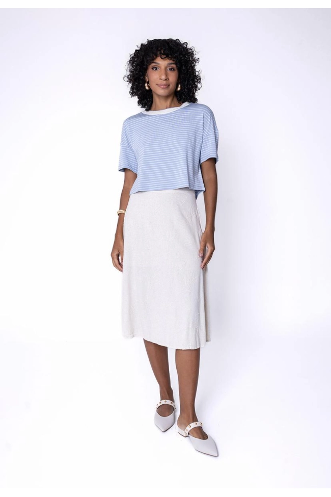 Produto Blusa Coqueta Manga Curta Feminina Listrada Azul