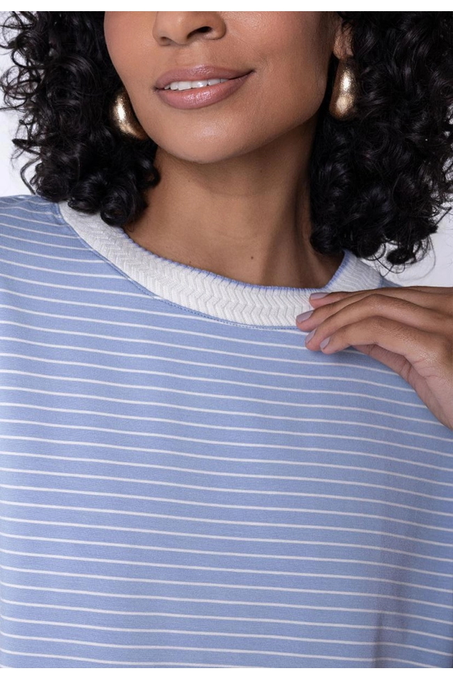 Produto Blusa Coqueta Manga Curta Feminina Listrada Azul