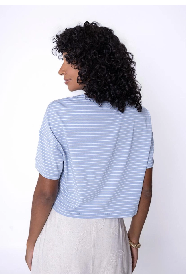 Produto Blusa Coqueta Manga Curta Feminina Listrada Azul