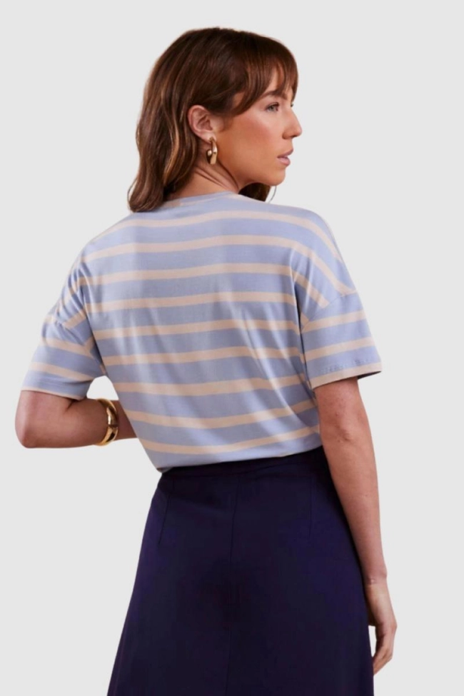 Produto Blusa Coqueta Manga Curta Lisa Feminino Azul 