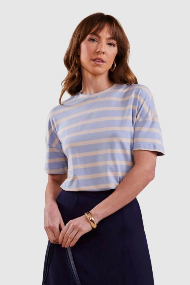 Produto Blusa Coqueta Manga Curta Lisa Feminino Azul 