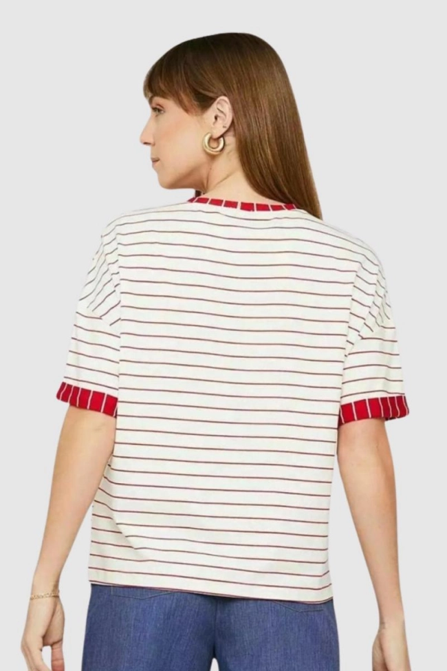 Produto Blusa Coqueta Manga Curta Listrada Rosa 