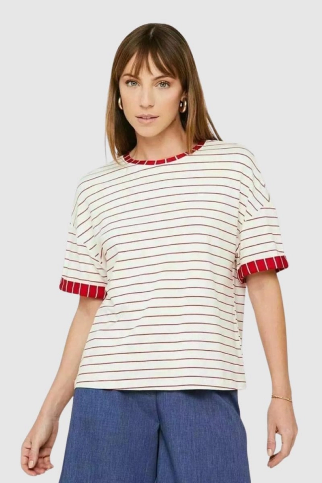 Produto Blusa Coqueta Manga Curta Listrada Rosa 