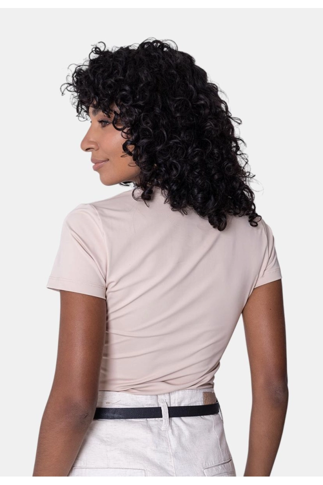 Produto Blusa Coqueta Manga Curta Poliamida Feminina Bege