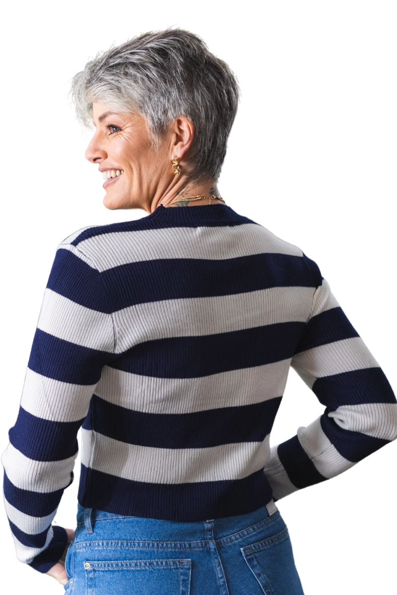 Blusa Coqueta Modal Feminina Listrada Marinho Produto Blusa Coqueta Modal Feminina Listrada Marinho