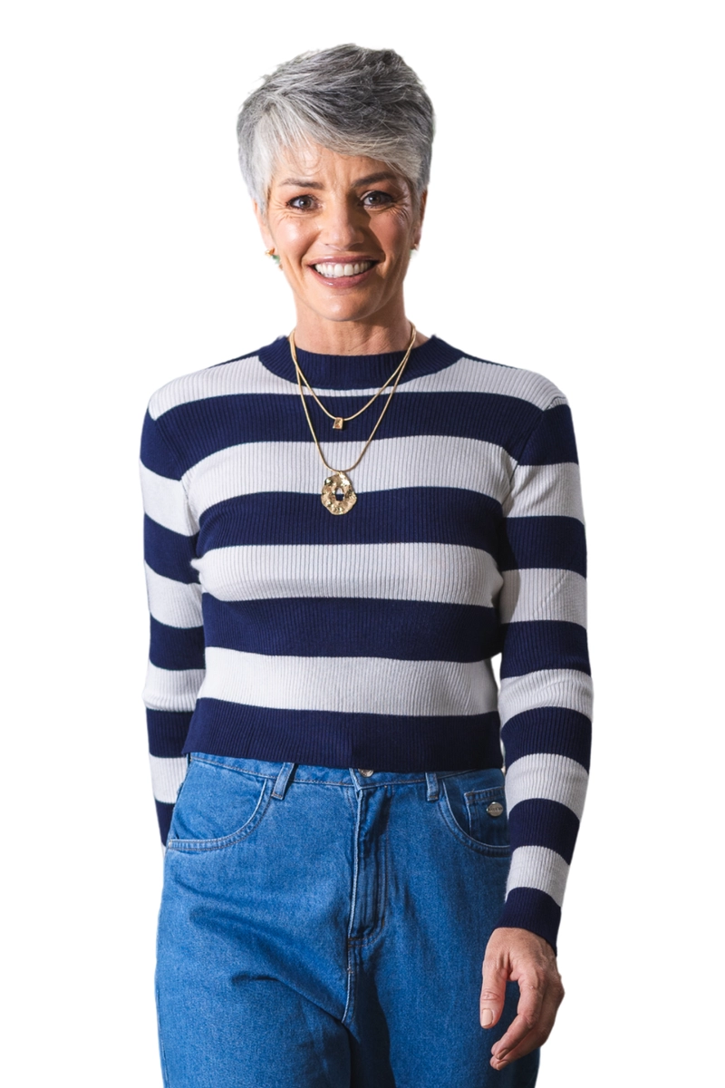 Blusa Coqueta Modal Feminina Listrada Marinho Produto Blusa Coqueta Modal Feminina Listrada Marinho