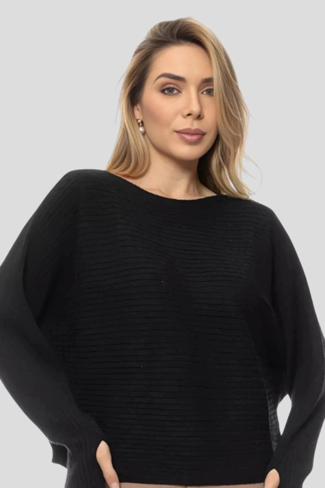 Produto Blusa Crocker Tricot Manga Morcego Feminina Preta