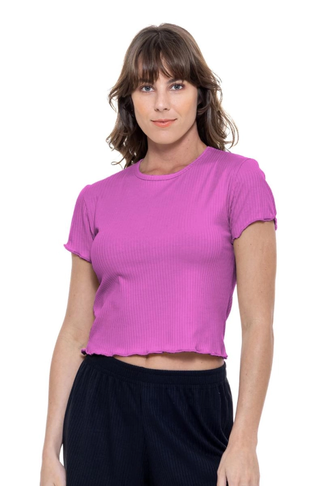 Blusa Dezali Cropped Canelado Manga Curta Feminina Produto Blusa Dezali Cropped Canelado Manga Curta Feminina