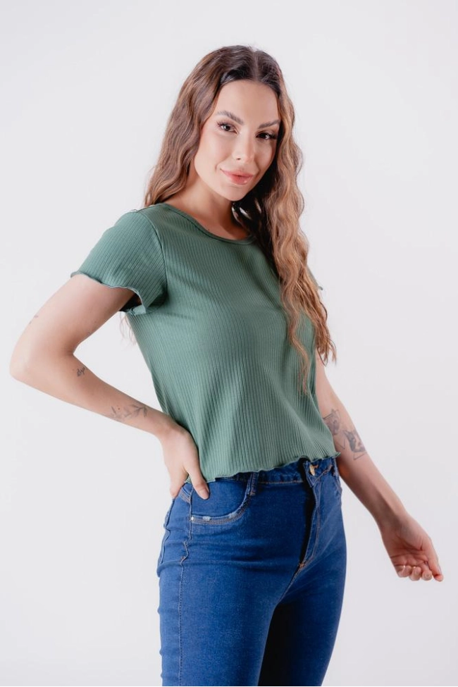 Blusa Dezali Cropped Canelado Manga Curta Feminina Produto Blusa Dezali Cropped Canelado Manga Curta Feminina