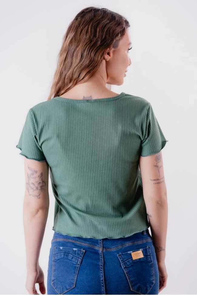 Blusa Dezali Cropped Canelado Manga Curta Feminina Produto Blusa Dezali Cropped Canelado Manga Curta Feminina
