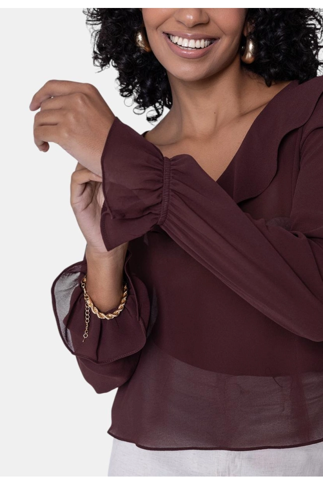 Produto Blusa Ellen One Babados Feminina Chocolate