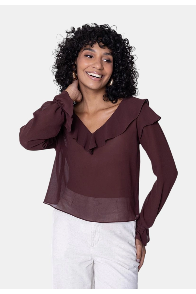 Produto Blusa Ellen One Babados Feminina Chocolate