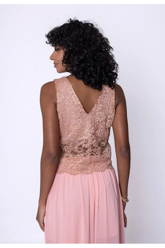 Produto Blusa Ellen One Cropped Renda Feminina Bege