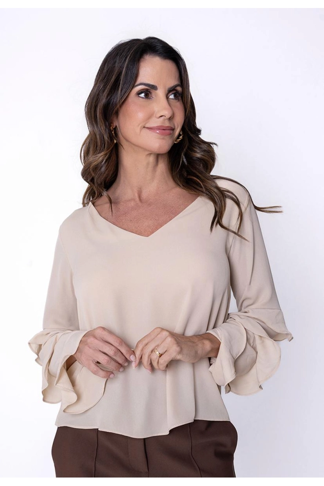 Produto Blusa Ellen One Manga Longa Babados Bege