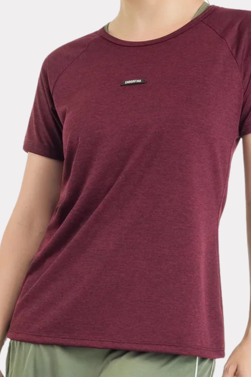 Blusa Endorfina Dry Fit Etiqueta Decorativa Feminina Mescla Rubi Produto Blusa Endorfina Dry Fit Etiqueta Decorativa Feminina Mescla Rubi