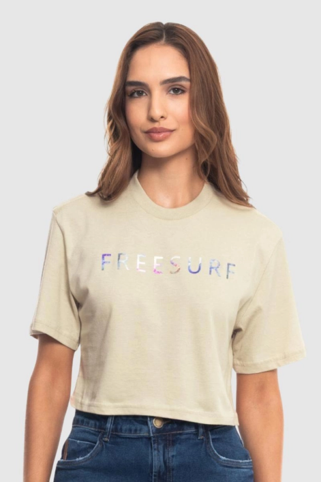 Produto Blusa FreeSurf Manga Curta Cropped Feminino Caqui 