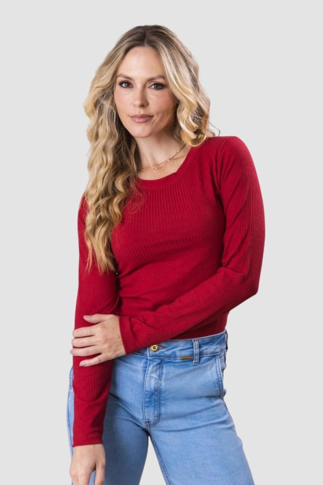 Produto Blusa Gabip Canelada Basica Manga Longa Feminina Cereja