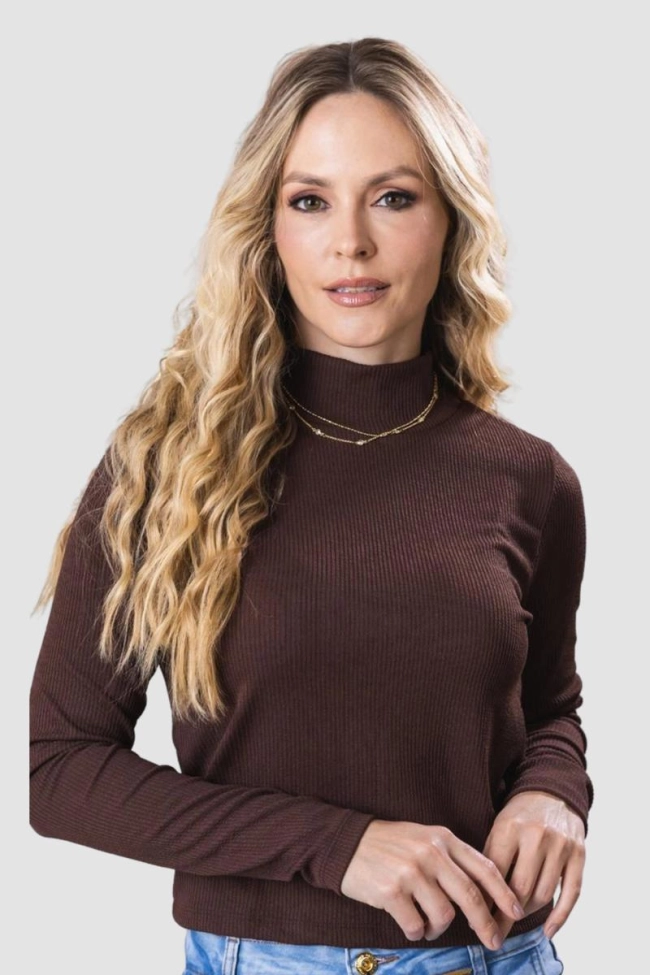 Produto Blusa Gabip Cropped Manga Longa Gola Alta Feminina Marrom