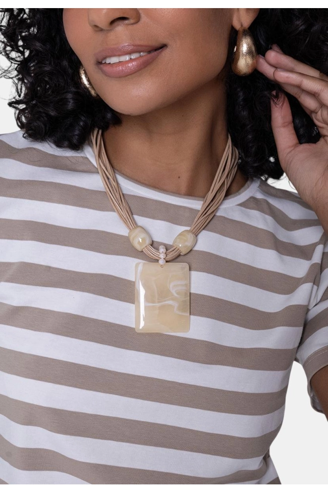 Produto Blusa Gabip Manga Curta Cropped Listrada Off/Bege