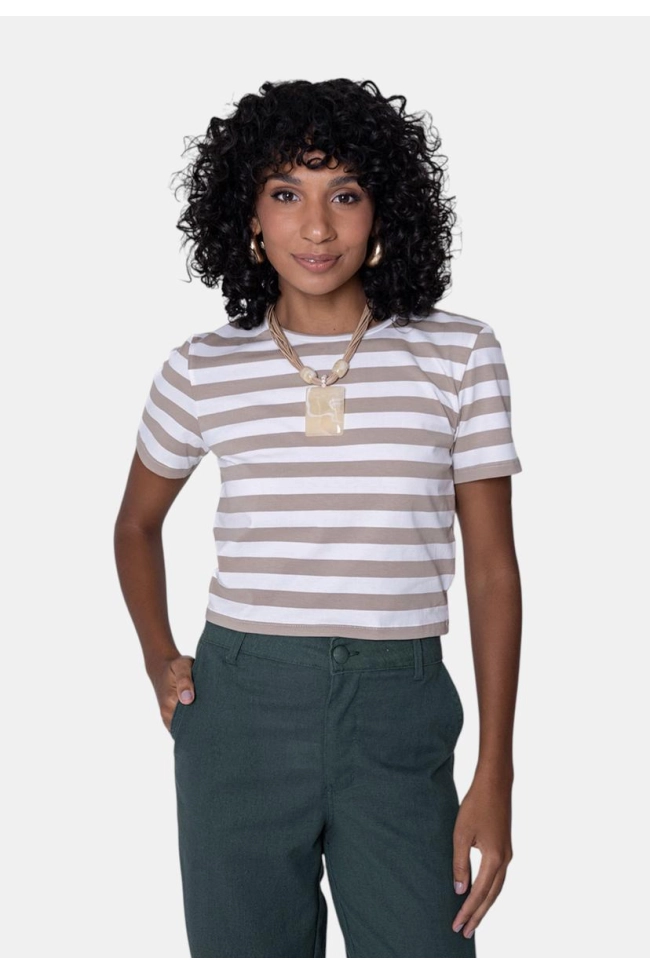 Produto Blusa Gabip Manga Curta Cropped Listrada Off/Bege