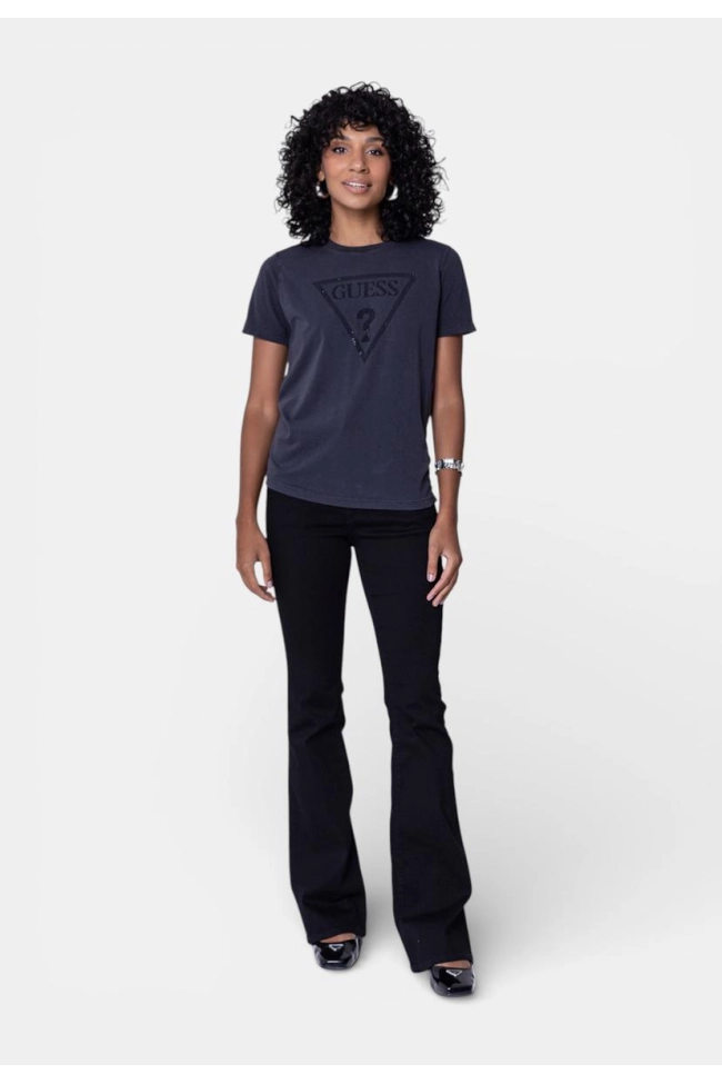 Produto Blusa Guess Manga Curta Triângulo Feminina Preta