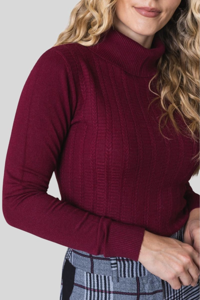 Produto Blusa Mooncity Modal Gola Alta Ponto Trançado Feminina Vinho
