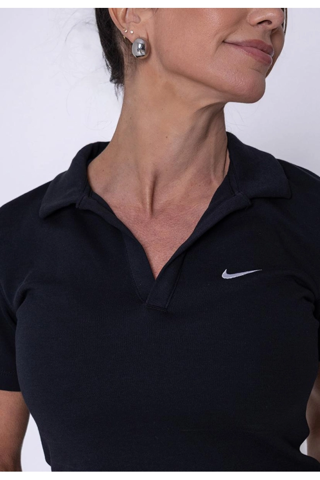 Blusa Nike Cropped Gola Polo Feminina Preta Produto Blusa Nike Cropped Gola Polo Feminina Preta