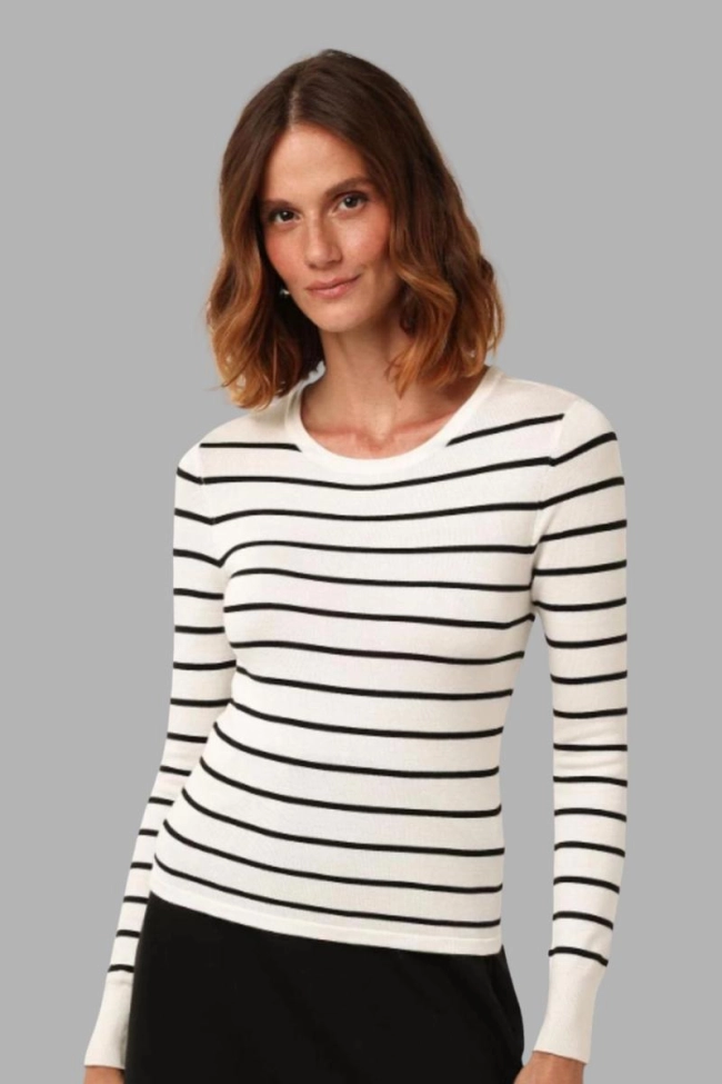 Produto Blusa Sea Brazil Listras Modal Gola Oval Feminina Branco