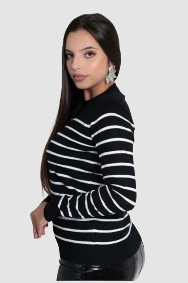 Produto Blusa Sea Brazil Modal Gola Redonda Listrada Feminina Preta