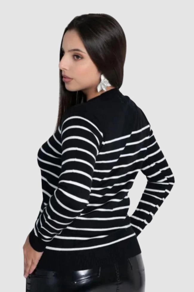 Produto Blusa Sea Brazil Modal Gola Redonda Listrada Feminina Preta