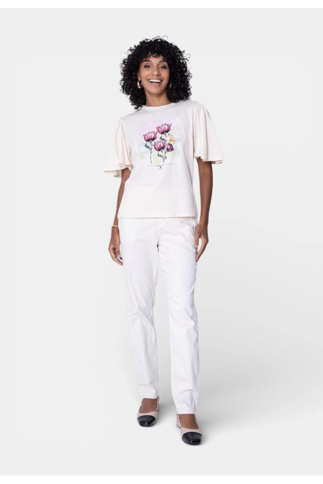 Blusa Use Modo Manga Curta Estampada Feminina Bege Produto Blusa Use Modo Manga Curta Estampada Feminina Bege