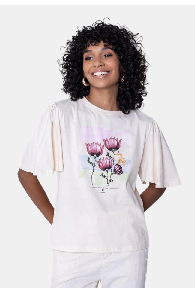 Blusa Use Modo Manga Curta Estampada Feminina Bege Produto Blusa Use Modo Manga Curta Estampada Feminina Bege