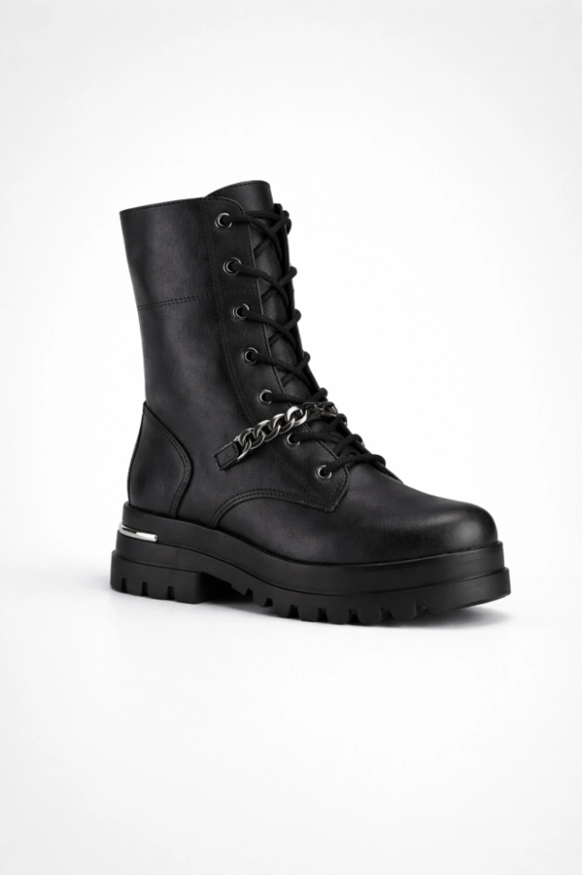 Produto Bota Via Marte Coturno Corrente Prateada Feminina Preta