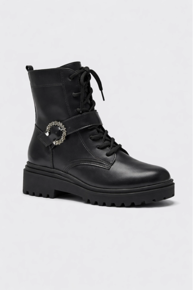Produto Bota Via Marte Coturno Fivela Brilho Feminina Preta
