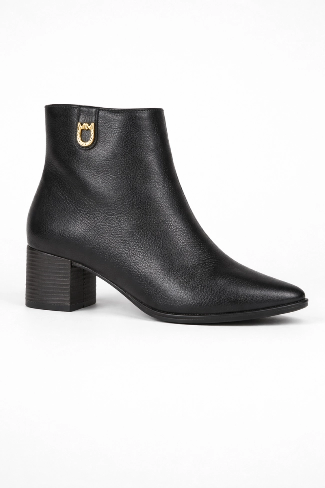 Produto Bota Via Marte Couro Salto Bloco Cano Curto Feminina Preta