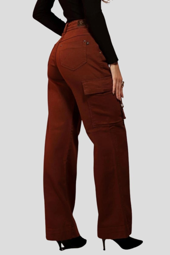 Produto Calça Alvo Da Moda Sarja Wide Leg Cargo Feminino 