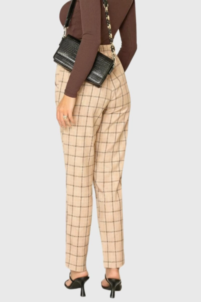 Calça Ellen One Alfaiataria Xadrez Feminina Bege Produto Calça Ellen One Alfaiataria Xadrez Feminina Bege