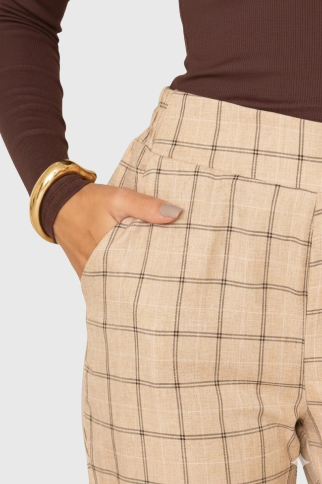 Calça Ellen One Alfaiataria Xadrez Feminina Bege Produto Calça Ellen One Alfaiataria Xadrez Feminina Bege